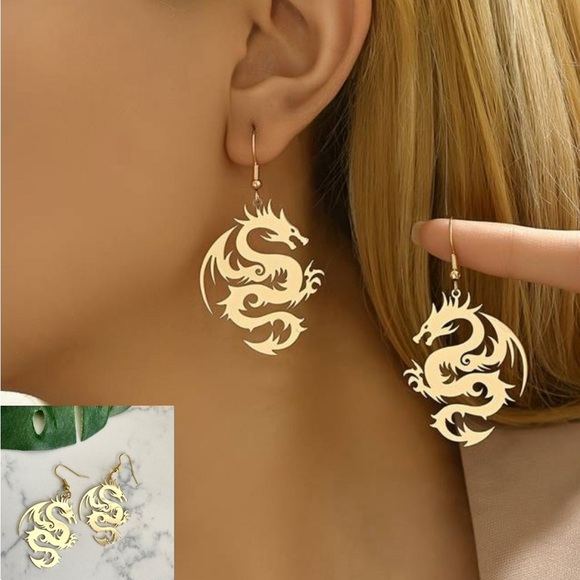Jewelry - 2/$30🌵 Dragon Earrings Gold Asian Bohemian Ethnic Jewelry Mortal Kombat NEW